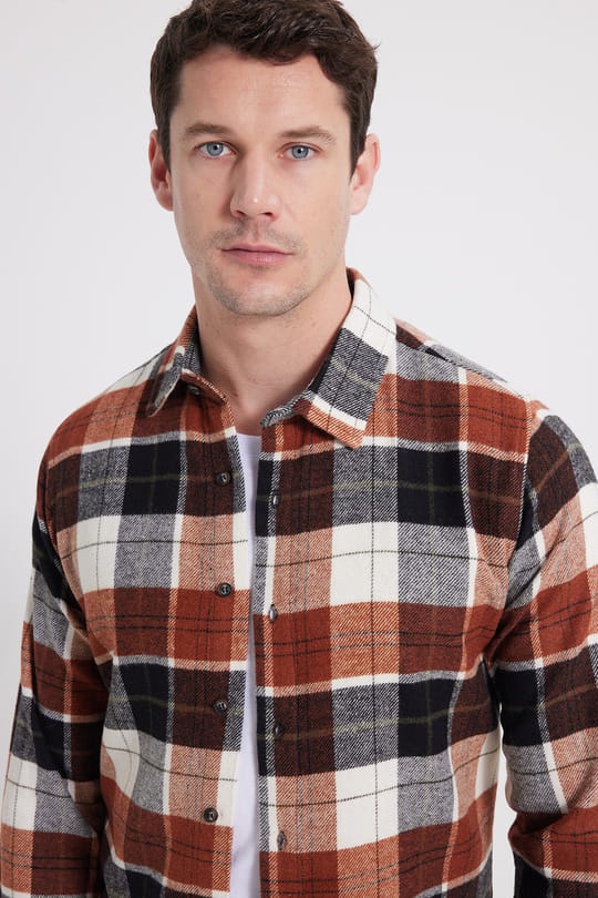 Erkek Slim Fit Dar Kesim Kareli Kışlık Oduncu Gömlek