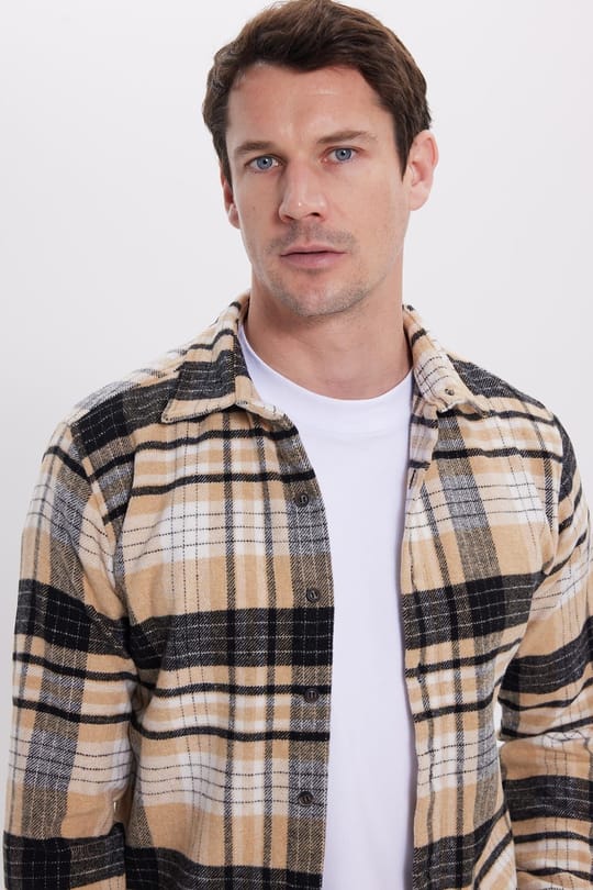 Erkek Slim Fit Dar Kesim Kareli Kışlık Oduncu Gömlek