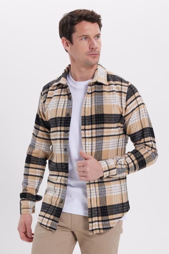 Erkek Slim Fit Dar Kesim Kareli Kışlık Oduncu Gömlek