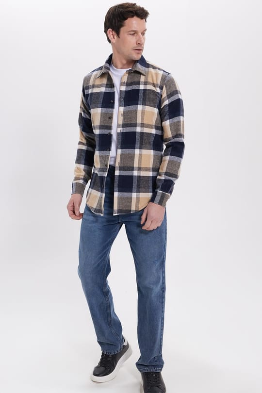 Erkek Slim Fit Dar Kesim Kareli Kışlık Oduncu Gömlek