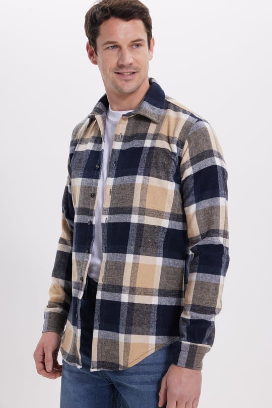Erkek Slim Fit Dar Kesim Kareli Kışlık Oduncu Gömlek