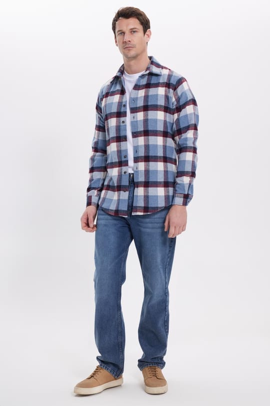 Erkek Slim Fit Dar Kesim Kareli Kışlık Oduncu Gömlek