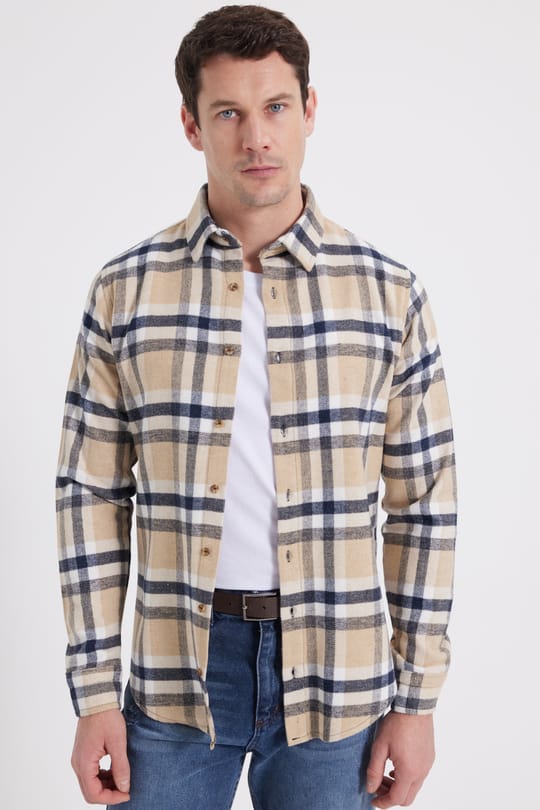 Erkek Slim Fit Dar Kesim Kareli Kışlık Oduncu Gömlek