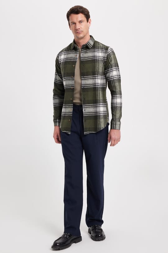 Erkek Slim Fit Dar Kesim Kareli Kışlık Oduncu Gömlek