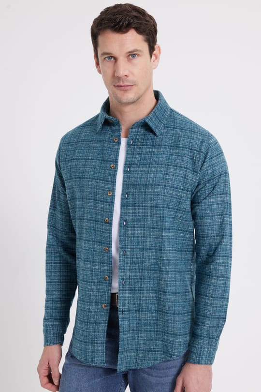 Erkek Slim Fit Dar Kesim Kareli Kışlık Oduncu Gömlek