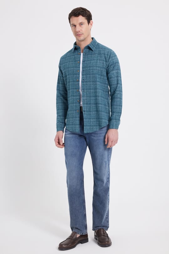 Erkek Slim Fit Dar Kesim Kareli Kışlık Oduncu Gömlek