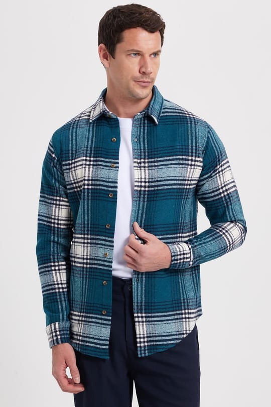 Erkek Slim Fit Dar Kesim Kareli Kışlık Oduncu Gömlek