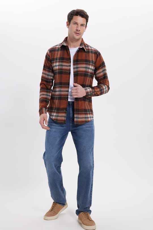 Erkek Slim Fit Dar Kesim Kareli Kışlık Oduncu Gömlek