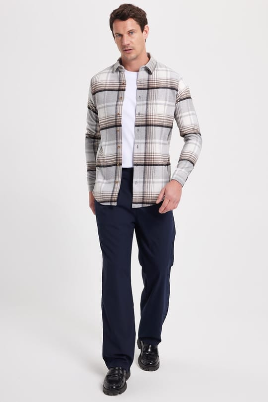 Erkek Slim Fit Dar Kesim Kareli Kışlık Oduncu Gömlek