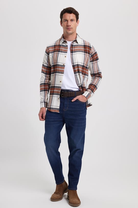 Erkek Slim Fit Dar Kesim Kareli Kışlık Oduncu Gömlek