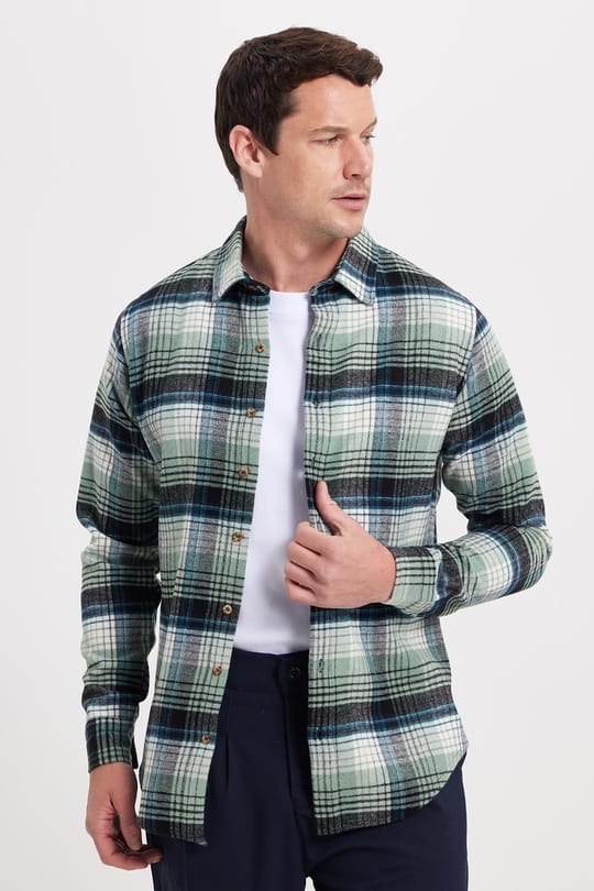 Erkek Slim Fit Dar Kesim Kareli Kışlık Oduncu Gömlek