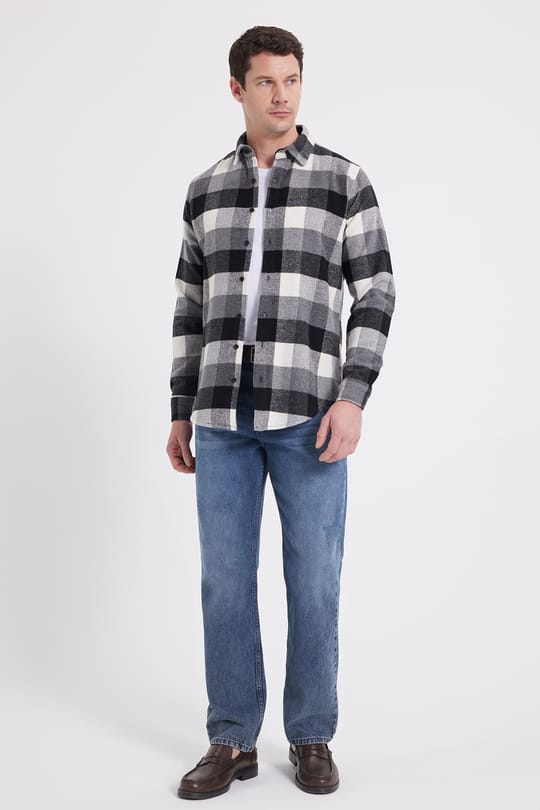 Erkek Slim Fit Dar Kesim Kareli Kışlık Oduncu Gömlek