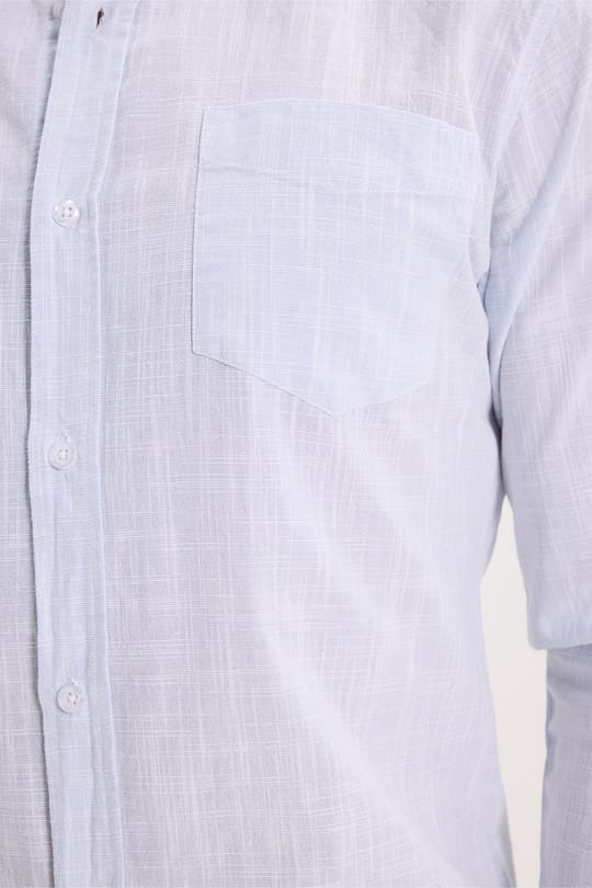 Erkek Slim Fit Dar Kesim Uzun Kollu %100 Pamuk Keten Efektli Düğmeli Yaka Rahat Mavi Gömlek