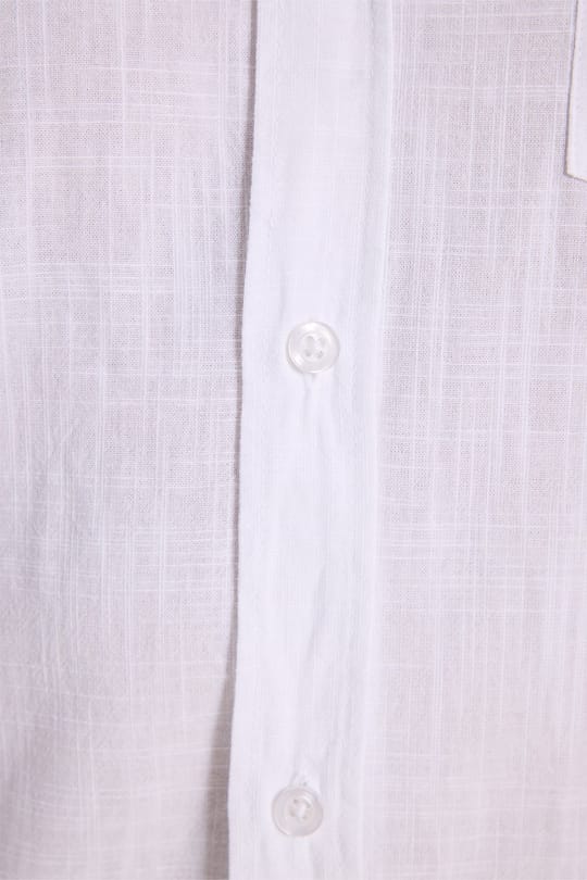 Erkek Slim Fit Dar Kesim Uzun Kollu %100 Pamuk Keten Efektli Düğmeli Yaka Rahat Beyaz Gömlek