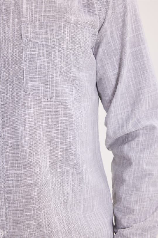 Erkek Slim Fit Dar Kesim Uzun Kollu %100 Pamuk Keten Efektli Düğmeli Yaka Rahat Gri Gömlek