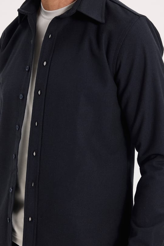 Erkek Slim Fit Dar Kesim Uzun Kollu Dokulu Kışlık Lacivert Gömlek
