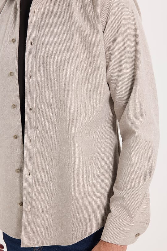 Erkek Slim Fit Dar Kesim Uzun Kollu Dokulu Kışlık Bej Gömlek
