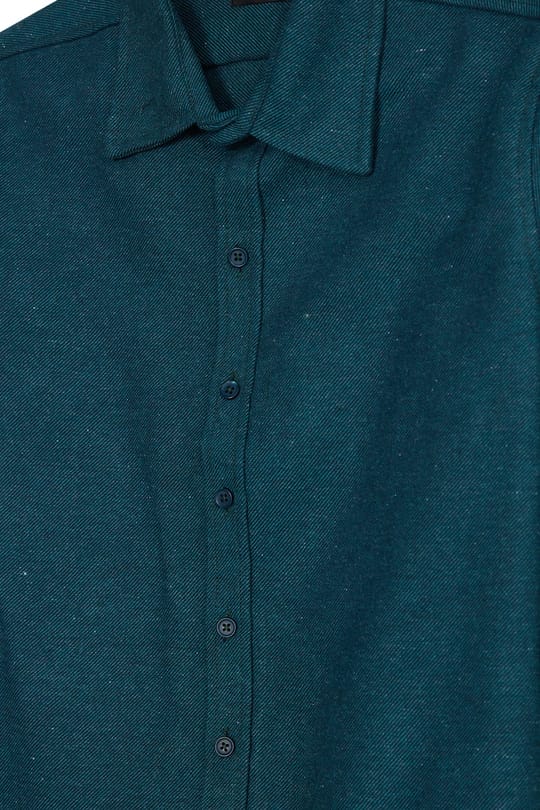 Erkek Slim Fit Dar Kesim Uzun Kollu Dokulu Kışlık Petrol Gömlek