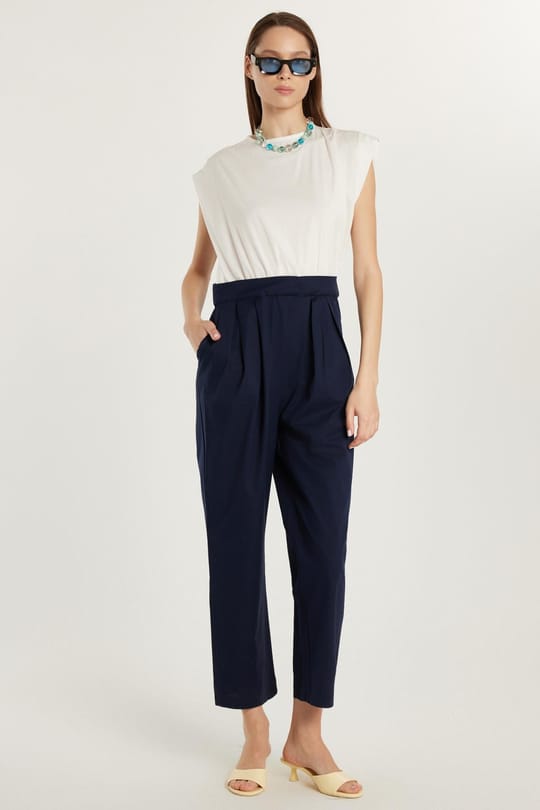 Kadın Slim Fit Dar Kesim Sıfır Kollu Cepli Bisiklet Yaka Tulum