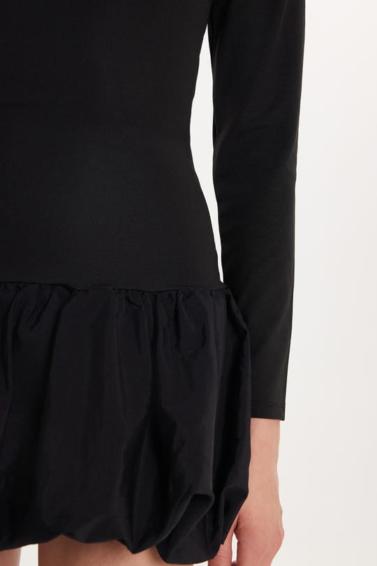 Kadın Slim Fit Dar Kesim Uzun Kollu Bisiklet Yaka Mini Siyah Elbise