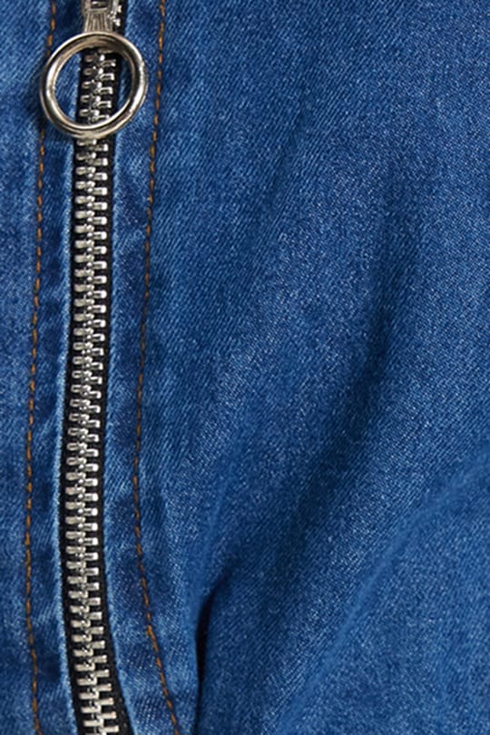 Kadın Slim Fit Dar Kesim %100 Pamuk Kısa Kol Fermuarlı Gömlek Yaka Lacivert Elbise 