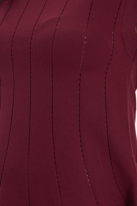 Kadın Standart Fit Normal Kesim Kolsuz Bisiklet Yaka Bordo Triko Elbise