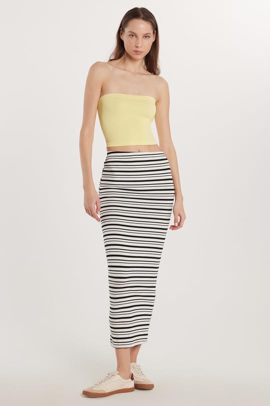 Kadın Slim Fit Viskon Çizgili Normal Bel Etek