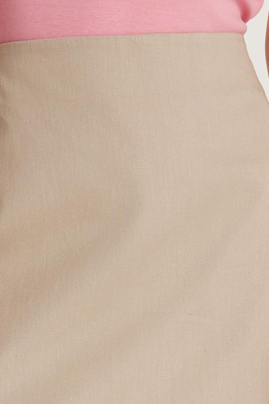 Kadın Slim Fit Dar Kesim %100 Pamuk Mini Bej Etek