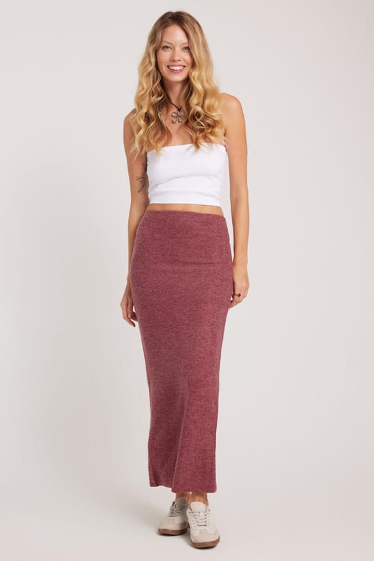 Kadın Slim Fit Dar Kesim Yırtmaçlı Bordo Etek