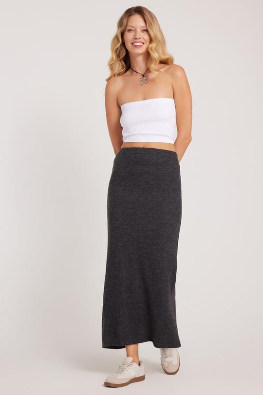 Kadın Slim Fit Dar Kesim Yırtmaçlı Antrasit Etek