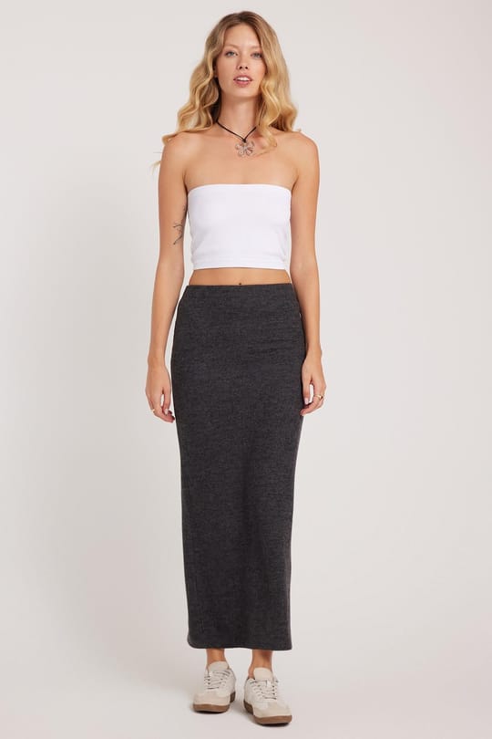 Kadın Slim Fit Dar Kesim Yırtmaçlı Antrasit Etek