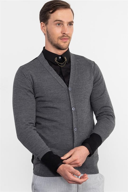 Erkek Slim Fit Gri Hırka