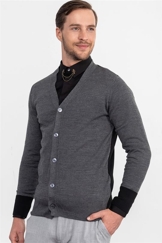 Erkek Slim Fit Gri Hırka