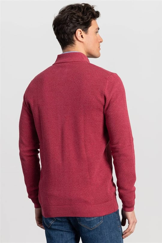 Erkek Standart Fit Normal Kesim Desenli Yarım Balıkçı Yaka Fermuarlı Bordo Hırka