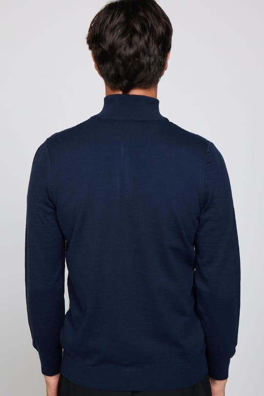 Slim Fit Desenli Dik Yaka Fermuarlı Lacivert Erkek Hırka