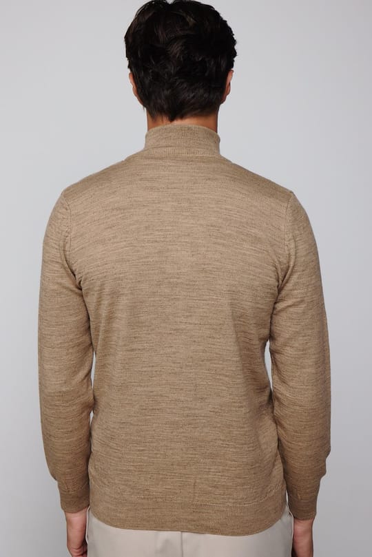 Slim Fit Desenli Dik Yaka Fermuarlı Krem Erkek Hırka