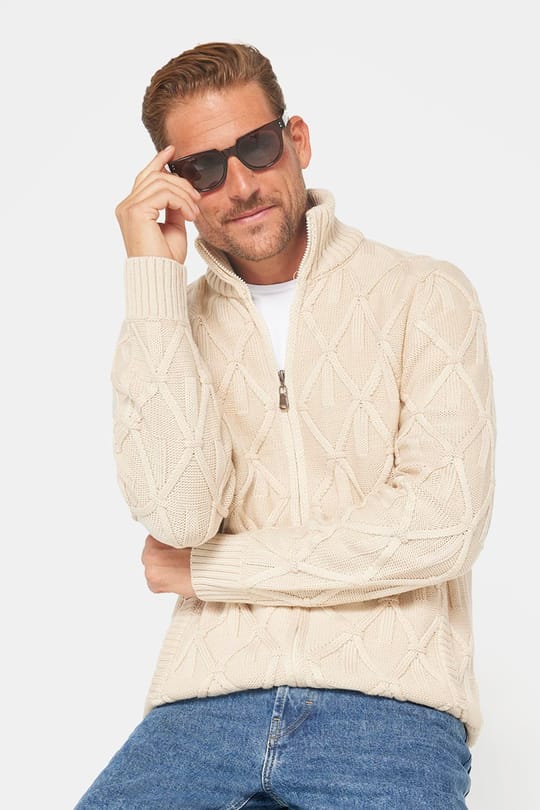 Slim Fit Desenli Dik Yaka  Fermuarlı Erkek Hırka