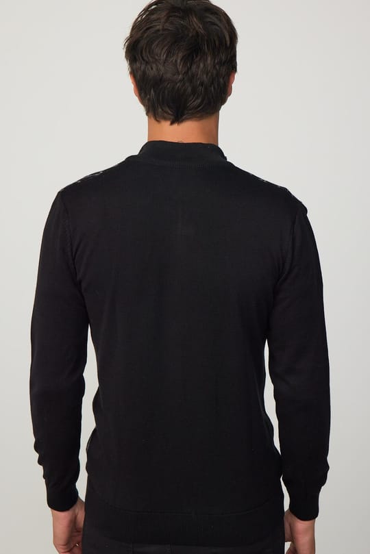Erkek Slim Fit Dar Kesim Yarım Balıkçı Yaka Fermuarlı Önü Desenli Hırka