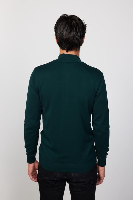 Slim Fit Dar Kesim Yarım Balıkçı Yaka Fermuarlı Önü Desenli Yeşil Erkek Hırka