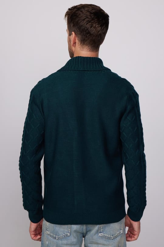 Erkek Slim Fit Dar Kesim Desenli Yumuşak Dokulu Düğmeli Yeşil Hırka