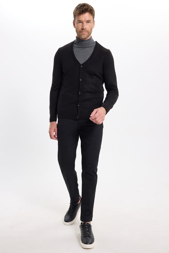 Slim Fit Dar Kesim Düğmeli Düz Tüylenmeyen Yumuşak Dokulu Erkek Hırka