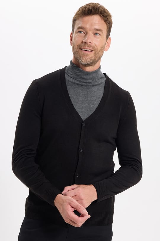 Slim Fit Dar Kesim Düğmeli Düz Tüylenmeyen Yumuşak Dokulu Erkek Hırka