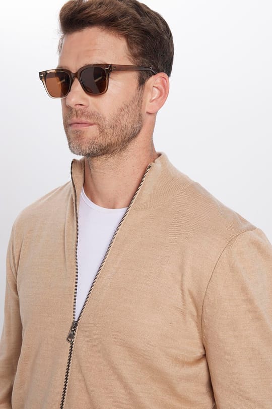 Erkek Slim Fit Dar Kesim Dik Yaka Fermuarlı Düz Hırka