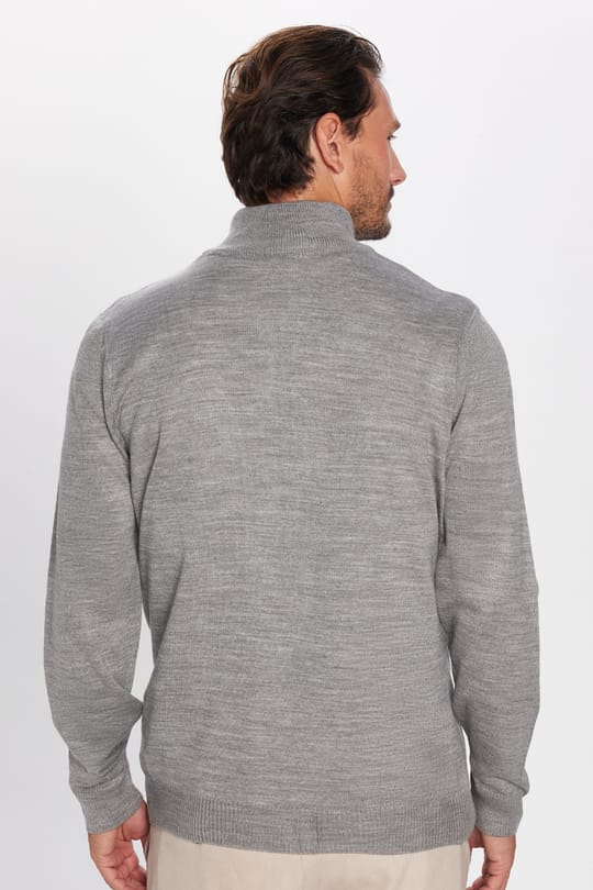 Erkek Slim Fit Dar Kesim Açık Gri Dik Yaka Fermuarlı Düz Hırka
