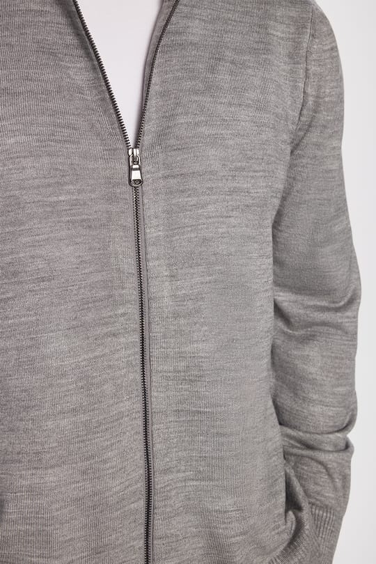 Erkek Slim Fit Dar Kesim Açık Gri Dik Yaka Fermuarlı Düz Hırka