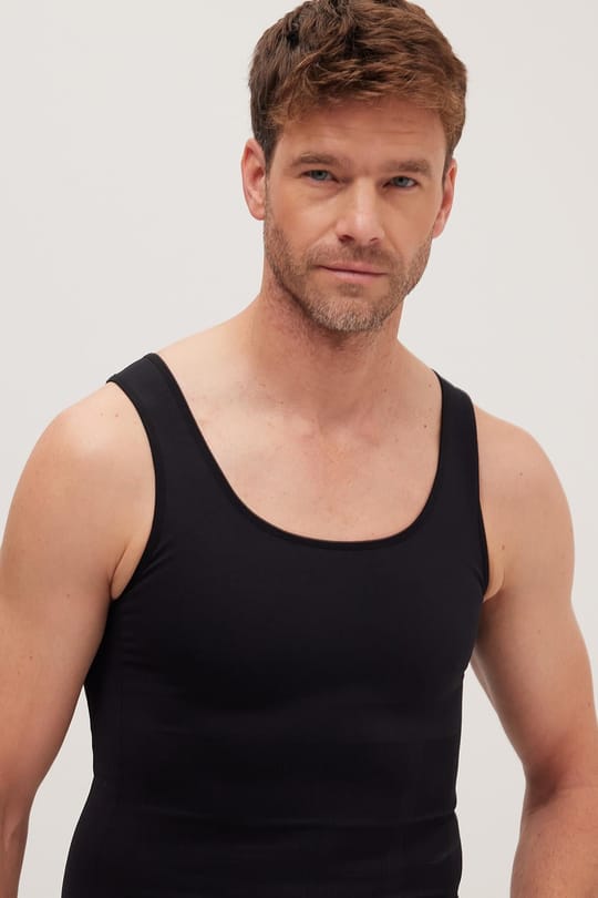Erkek Süper Slim Fit Extra Dar Kesim Lastikli Siyah Atlet Korse