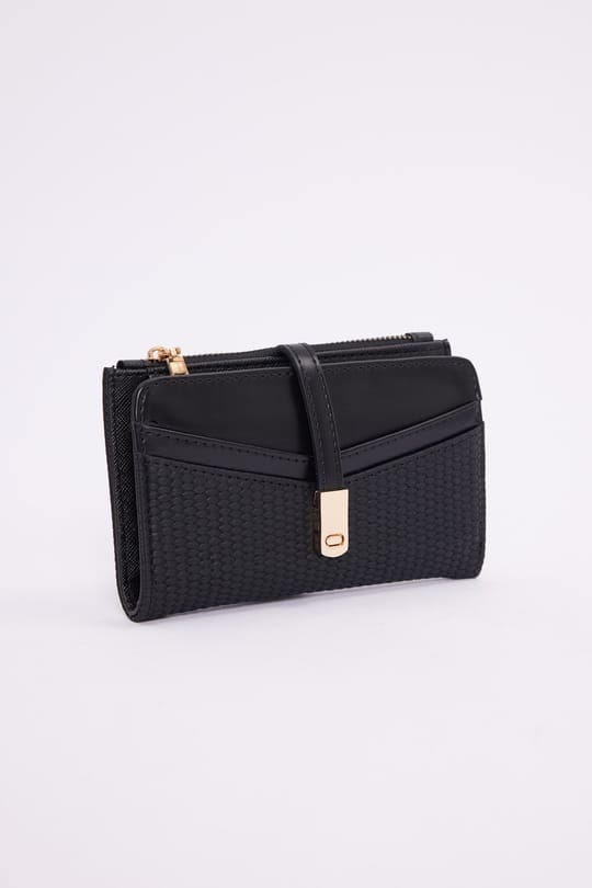 Kadın Premium Siyah Dokulu Gold Kilitli Çok Bölmeli Elegant Kadın Kartlıklı Cüzdan