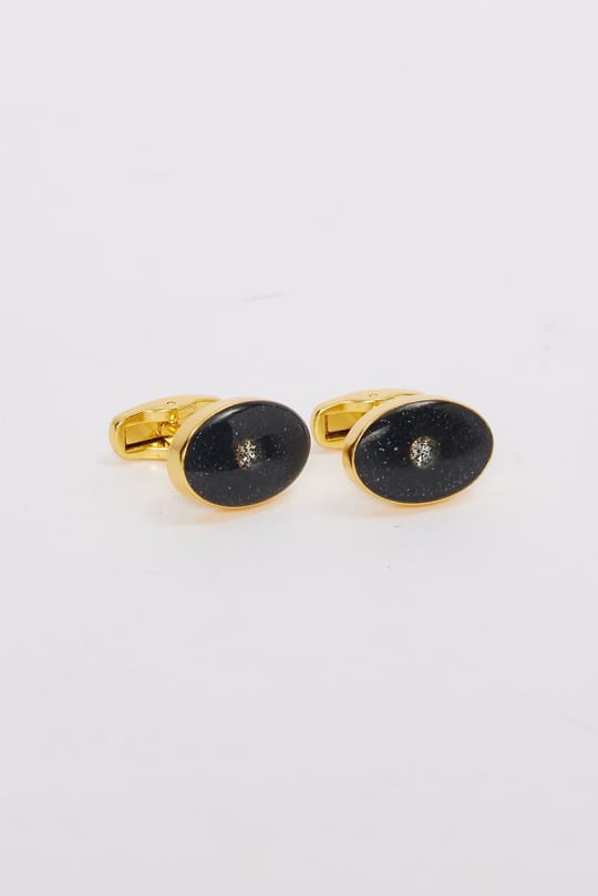 Erkek Gold Renk Oval Simli Görünümlü Kol Düğmesi