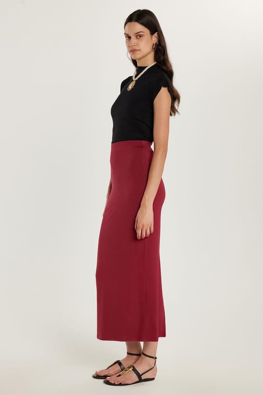 Kadın Standart Fit Modal Kumaş Bordo Maxi Boy Etek