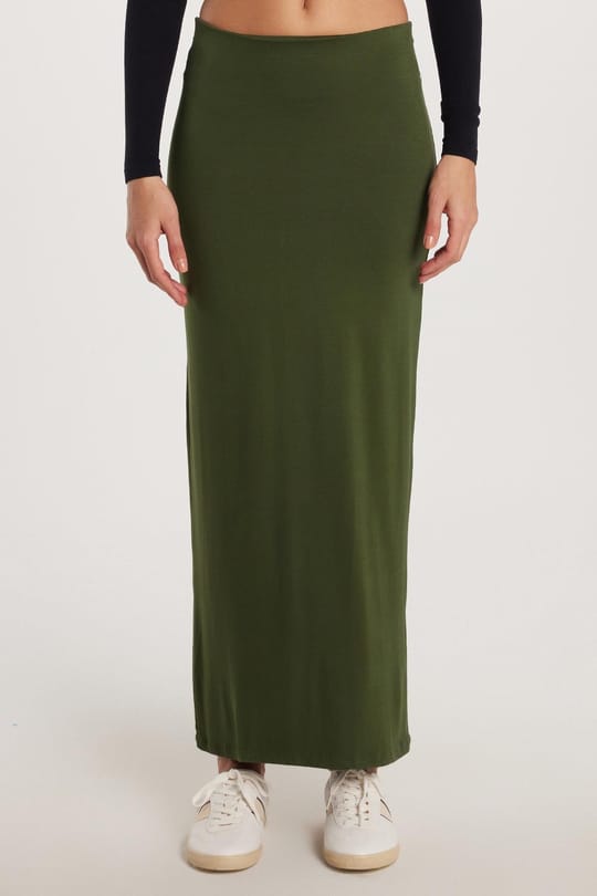 Kadın Standart Fit Modal Kumaş Yeşil Maxi Boy Etek